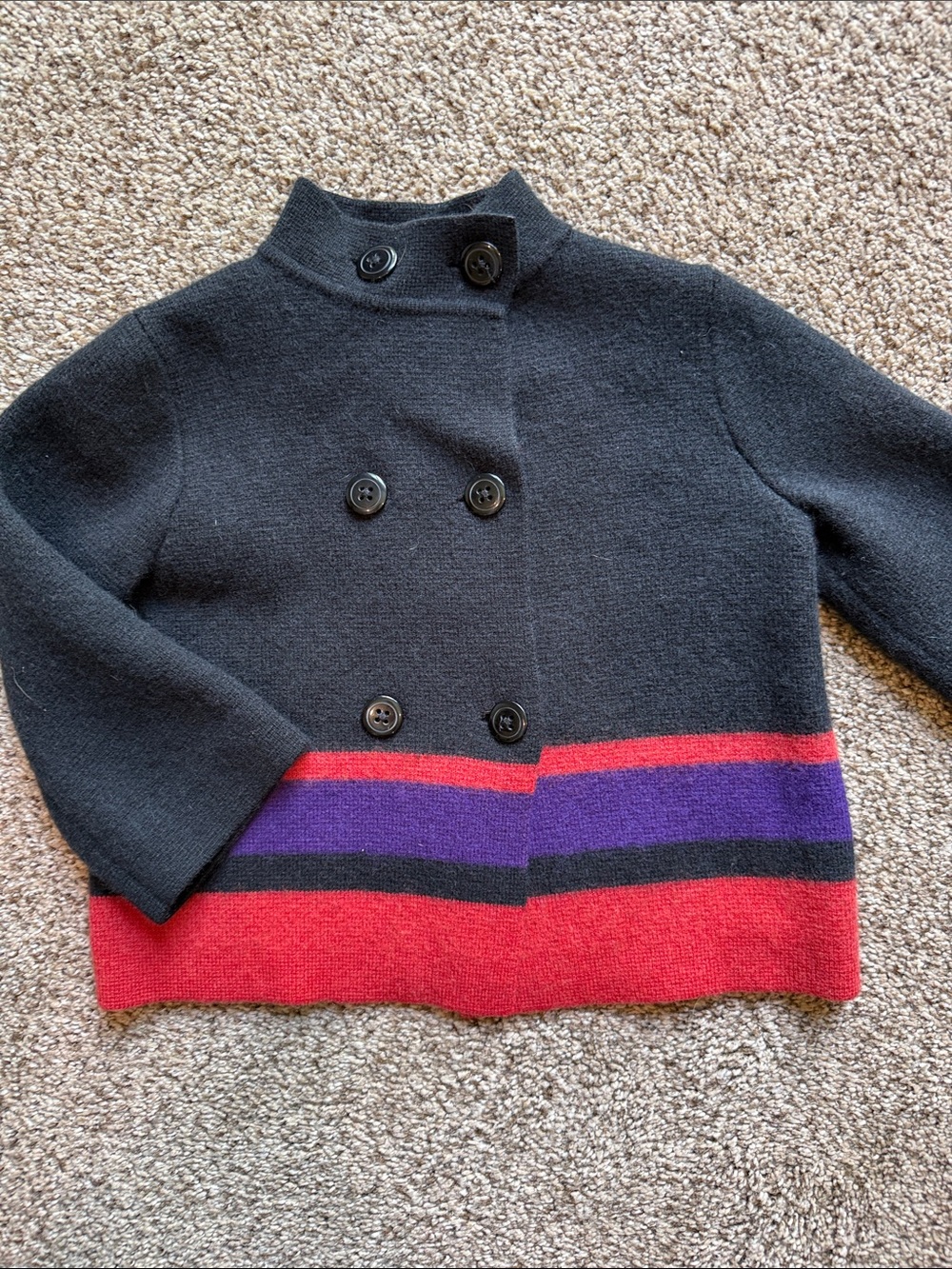 Janie & Jack | Double-Breasted Wool Jacket with Red & Purple Stripes